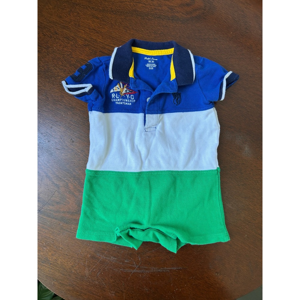 Polo Ralph Lauren Baby Boys Blue White Green Yachtsman Romper 3M 60